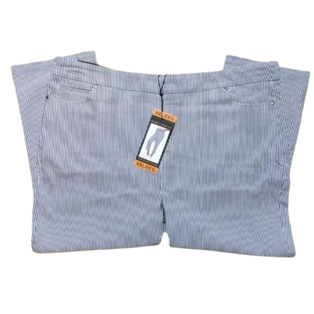 Mario Serrani Italy Women’s Striped Stretch Capri Pants XXL Blue White